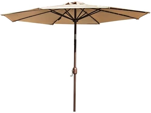 Round Garden Sun Parasol LED Lights Solar 2.7m Outdoor Patio Cafe Umbrella Crank Sunshade Aluminium