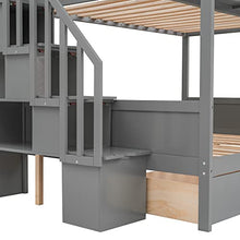 BOVZA Twin Over Full Bunk Bed with Storage Shelves, Drawers & Staircase Grey