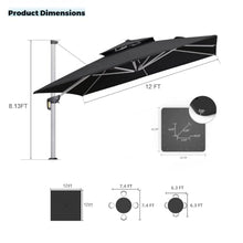 12 Feet Square Double Top Deluxe Patio Umbrella With Steel Plate Base,Black