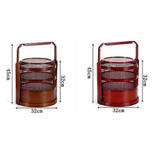 MNSRRN Handmade Bamboo Basket, Three-Layer Retro Food Box Multi-Layer Delivery Basket Picnic Basket,Brown