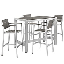 Modway Shore 5-Piece Aluminum Outdoor Patio Pub Bistro Set Silver Gray