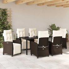 WHOPBXGAD Modern 7-Piece Brown Poly Rattan Garden Dining Set with Cushions, Outdoor Patio Furniture Set with Adjustable Chairs and Glass Table for Backyard, Terrace, Poolside