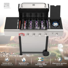 Kenmore 4-Burner Gas Grill with Side Burner, Outdoor BBQ Grill, Propane Gas Grill, Cast Iron Cooking Grates, Electronic Ignition, Warming Rack, Open Cart Design, 53000 BTUs, Stainless Steel