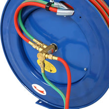 HOYOC Retractable Welding Hose Reel, 1/4 Inch x 100 Foot Twin Oxygen Acetylene Rubber Hoses Max 200PSI, Heavy Duty Industrial Single Arm Construction for Workshops & Garages,1/4 Inch x 100 Foot