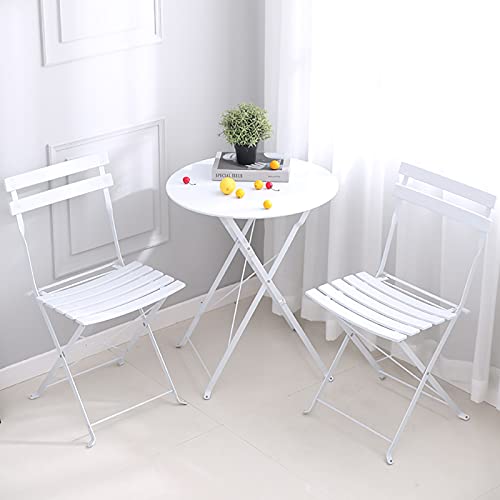 JIQHOHX Patio Bistro Set - Outdoor Patio Furniture Sets - 3 Piece Foldable Patio Table and Chairs for Backyard Lawn Balcony (Antique Green White)