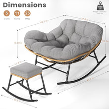 Easyego 2-Piece Oversized Papasan Rocking Chairs with Ottoman for Indoor Outdoor, Comfortable Wicker Rocker for Deck, Balcony, Poolside, Lawn, Bedroom, Living Room, Light Grey