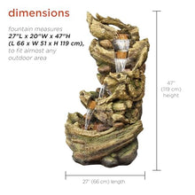 Alpine Corporation TZL132 Outdoor Floor 5-Tier Log Fountain with LED Lights, Cascading Tree Trunk Fountain 47", Brown