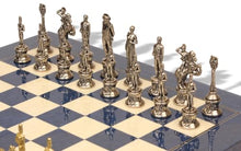 The Chess Store Napoleon Theme Brass & Nickel Chess Set with Blue Ash Burl Board