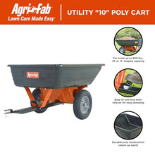 Agri-Fab 45-0533 650 lbs Tow Behind Poly Dump Cart, 10 CU. FT.; Lawn & Garden Cart/Trailer for Lawn Mowers, 16" Pneumatics Tires, Easy to Use Foot Pedal Dumping Lever