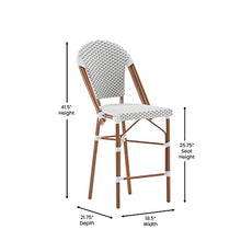 BizChair Set of 2 Stackable Indoor/Outdoor Bistro 26" High Counter Height Stools, Commercial Grade, White/Gray and Bamboo Finish