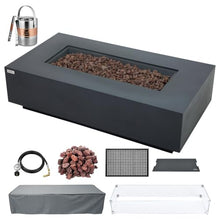 AMS 60" Rectangular Concrete Natural Gas Fire Pit Table Bundle (Dark Gray)