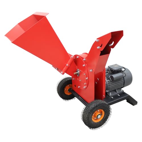 Banfluxion 220V Wood Crusher Hand Pushed Leaf Branch Shredder Electric Wood Chipper Mulcher Branch Crusher for Straw, Grass, 3KW