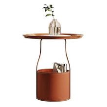 CHmrfvqtus Couch Side Table Nordic Sofa Side Table Saddle Leather Living Room Home Balcony Storage Small Round