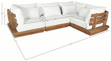 Meridian Furniture 111White-Sec4C Mirella Collection Modern | Contemporary Outdoor Patio L-Shaped 4pc. Modular Sectional with Solid Teak Frame, Water Resistant Fabric, 113" W x 76" D x 27" H, White
