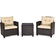 DUYHBAWRS 3PCS Patio Rattan Furniture Set Cushioned Conversation Sofa Coffee Table for Your Outdoor Space(Black)