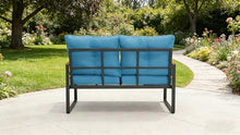 Seeheool Outdoor Patio Furniture Loveseat Sofa, All-Weather Metal Steel Patio Couch with 4" Thick and Soft Cushion for Balcony, Porch, Backyard