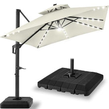 Best Choice Products 12x12ft LED Cantilever Patio Umbrella w/Base Included & 360° Rotation, Large Solar Offset Hanging Outdoor Sun Shade for Deck, Backyard Table w/Stand & Lights – Ivory