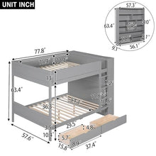 Acosure Full Over Full Bunk Bed with Storage Drawers and Cabinet Grey