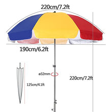 ARGENTFLUX Beach Umbrella Outdoor Market Table Umbrella Round Adjustable Sun Shade Parasol,Carbon Steel Pole/8 Ribs, Rainbow(220cm/7ft)