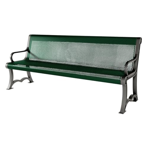 COATEDOUTDOORFURNITURE Bench, Green, Punched, 6Ft, with Back, Portable