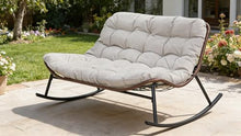 WEALTHOUSE Double Wide Rocking Loveseat Outdoor Egg Chair with Plush Dual Layer Cushions, PE Rattan Frame, 2 Person Rocker Lounge Seat for Patio Garden Balcony Backyard Porch Poolside Relaxation
