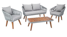 SAFAVIEH PAT7074A Outdoor Ransin Rope 4-Piece Seat Cushions and Pillows Included Patio Set