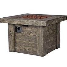 Shine Company Merida 34.75 in Square 50,000 BTU Outdoor Glass Fiber Reinforced Concrete Propane Gas Fire Pit Table w/GFRC Tabletop, Stainless Steel Burner, Lava Rocks, Natural Wood Look - Gray