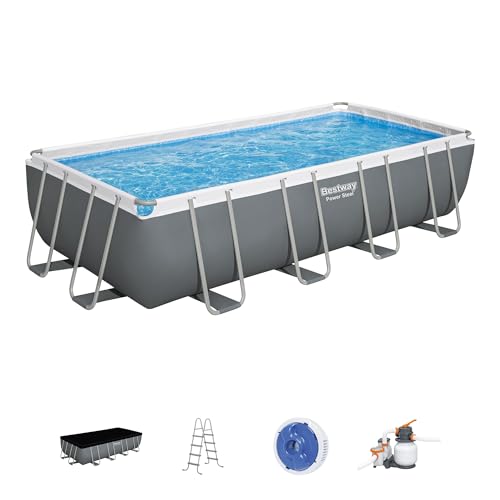 Bestway Power Steel Rectangular Metal Frame Swimming Pool Set Gray