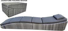 BTEXPERT Set of 2, Foldable Outdoor Chaise Pool Lounge Chairs Folding Wicker Rattan Sun Bed Patio Couch Reclining Lounger Adjustable Padded Backrest Pillow Assembled - Grey - Two