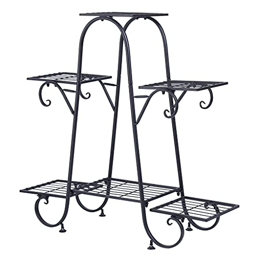 6-Tier Plant Stand For Indoor And Outdoor Black Metal Flower Pot Shelf