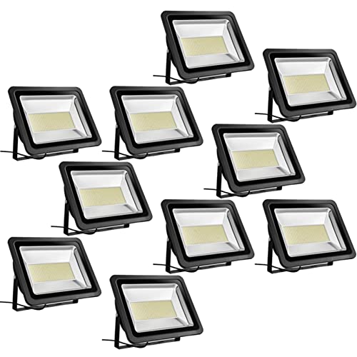300W LED Floodlights Outdoor, IP65 Waterproof Outdoor Security Lamp, 24000LM 3200K Warm White Garden Landscape Wall Light for Warehouse, Parking Lot, Park, Street, Square, 10 Pack