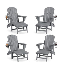 Folding Adirondack Rocking Chair with Retractable Ottoman & Cup Holder, Outdoor HDPE Rocking Chair with Footrest, 380LBS Capacity, All-Weather Portable Patio Rocker for Backyard, Porch, Camping