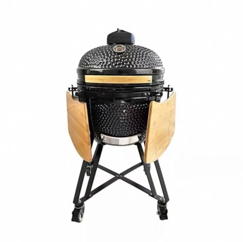20 Inch Egg Shape Ceramic BBQ Grill, Kamado Grill Pizza Oven for Outdoor Garden Patio(Black)