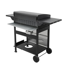 Propane Gas Grill,4-Burner BBQ Grill,with Enamel Grids/Foldable Side Table Hanging Basket,for Picnic, Backyard Party