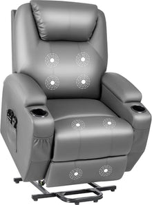 UOPYNE Power Lift Lay Flat Recliner Chair for Elderly with Heat and Massage, Dual Motor Electric Reclining Chair with Side Pocket and Cup Holders for Living Room and Bedroom