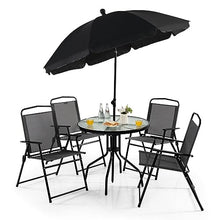 DUYHBAWRS 6 PCS Patio Dining Set Folding Chairs Glass Table Tilt Umbrella Garden
