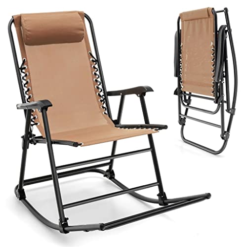 NRFJFOP Patio Camping Rocking Chair Folding Footrest Outdoor Beige