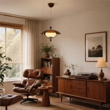 THJS8 Retro Sector Pendant Light Fixture, Brown Acrylic with Cream Globe