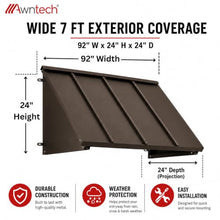 Awntech Houstonian Closed-Sides Aluminum Awning for Window and Door, 92 in. W x 24 in. H x 24 in. D, Bronze