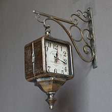 ERTTGWGF Vintage Double Sided, Iron Metal Frame Wall-Mounted Antique Retro Clock, Look Train Station Bracket Clock for Patio, Garage, Outdoor Area