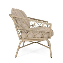 Hassyee PE Rattan Outdoor Loveseat with Iron Frame and Wicker Woven Backrests and Armrests for Poolside, Balcony, Patio 2-Seater Couch with Removable&Washable Cushions for Lawn, Garden