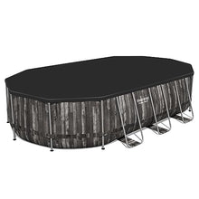 Bestway Power Steel Oval Metal Frame Above Ground Swimming Pool Set Gray Wood Print