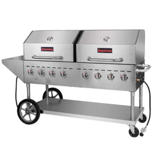 Sierra SRBQ-60 Double 60' Mobile Commercial Outdoor Gas Grill with Two Roll Domes and Side Shelf, Liquid Propane