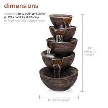 Alpine Corporation TZL101 Outdoor Floor 5-Tiered Bowl Fountain with LED Lights, Tiered Bowls Waterfall Fountain 34", Bronze