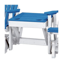 Outdoor Escape Blue Double Glider with Center Table, Blue White, Heavy Duty Polyethylene Patio Bench, Durable Outdoor Furniture