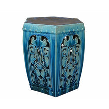 Orientliving Ceramic Clay Hexagon Motif Garden Stool Table Green