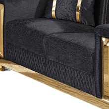 Benzara Loveseat with 2 Pillows, Barrel Back, Gold Base, 68 Inch Black