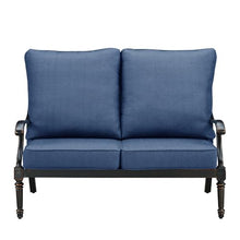 Oakland Living Black Aluminum Patio Deep Seating Outdoor Two Seater Loveseat with Blue Cushions