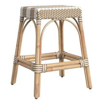 Home Square Rattan Counter Stool in Tan & White Stripe - Set of 3