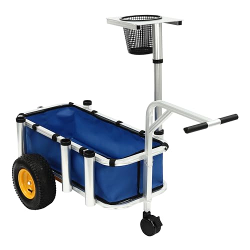 Erxewim Outdoor Fishing Cart with Wheel, Collapsible Folding Wagon Cart Heavy Duty, Aluminum Wagon, Rod Holders Trolley for Garden Camping Beach Sports